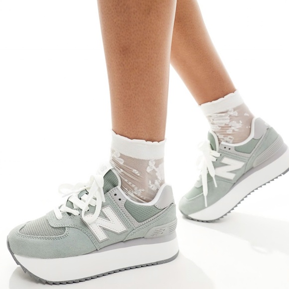 New Balance Shoes - New Balance 574+ Platform Sneakers in green with gray and white detail Size 8